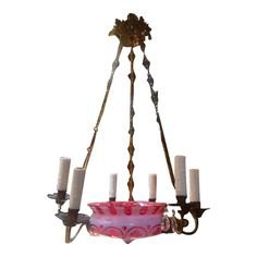 Fine 19th Century Red Bohemian Glass Chandelier With Bronze