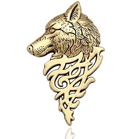 Gold Plated Q&Q Fashion Wolf Head Lapel Pin