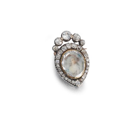 Bonhams : An ivory and diamond portrait miniature brooch,