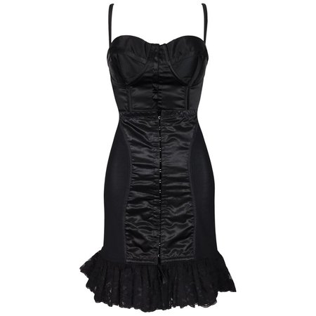 1992 Dolce and Gabbana Black Satin Corset Crop Top and High Waist Wiggle Skirt For Sale at 1stdibs