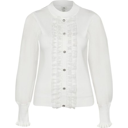 Cream frill embellished knit blouse top | River Island