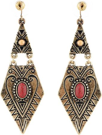 Amazon.com: GretWal Women Boho Vintage Simulated Red Turquoise Drop Dangle Earrings: Clothing, Shoes & Jewelry