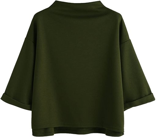 SweatyRocks Women's 3/4 Sleeve Mock Neck Basic Loose T-Shirt Elegant Top at Amazon Women’s Clothing store