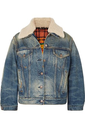 Gucci | Appliquéd shearling-trimmed denim jacket | NET-A-PORTER.COM