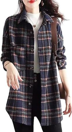 Amazon.com: HALITOSS Women's Casual Fall Slim Fit Plaid Flannel Shacket Jacket Button Down Shirt Coat Tops : Clothing, Shoes & Jewelry