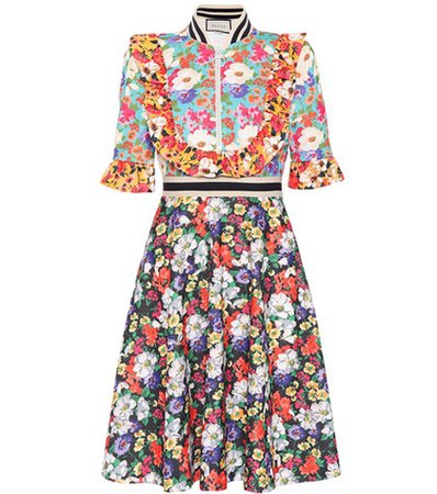 Floral-printed cotton-blend dress