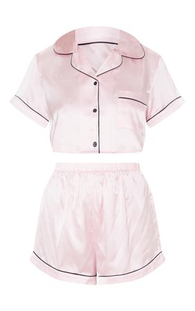 Plt Baby Pink Cropped Satin Pj Shorts Set | PrettyLittleThing