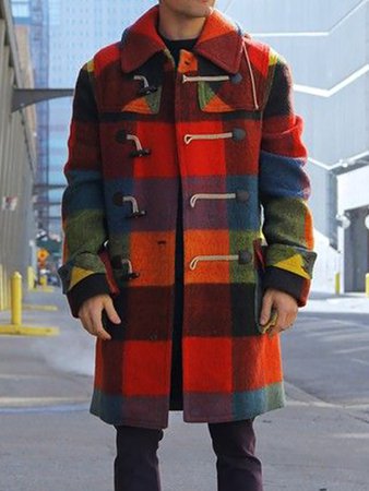 Fashion Button Long Sleeve Plaid Coat – maincan