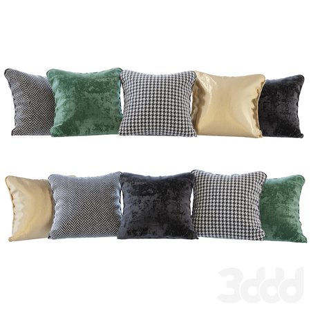 3d модели: Подушки - Набор подушек: черный, зеленый бархат, шеврон, гусиная лапка и золото (Pillows black green velvet chevron houndstooth and gold)