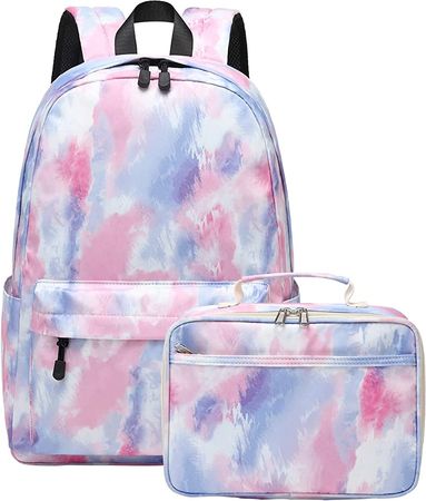 Amazon.com | mygreen Backpack for Girls Kids School Backpack with Lunch Box Preschool Kindergarten BookBag Set Tie-Dye Pink Blue | Kids' Backpacks