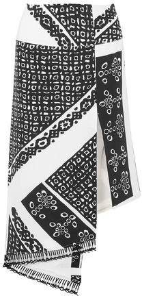 Lumieres Asymmetric Tasseled Printed Silk Crepe De Chine Skirt