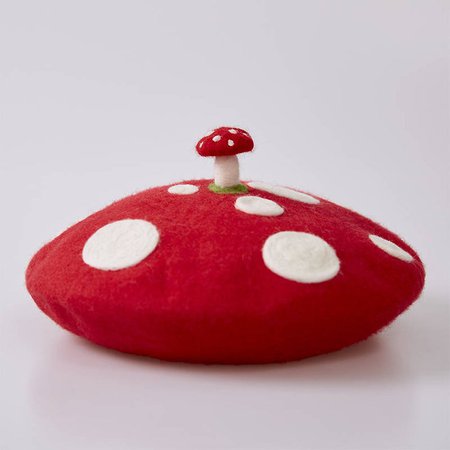 Needle Felted French Beret Hat: Red Polka Dot Mushroom | Etsy