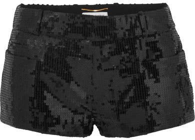 Sequined Wool Shorts - Black