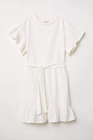 Flounced Jersey Dress - White