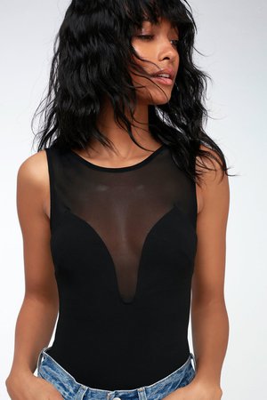 Sexy Black Bodysuit - Mesh Bodysuit - Sweetheart Bodysuit