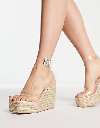 Public Desire Peachy Sun espadrille wedge heeled sandals in beige with clear strap | ASOS