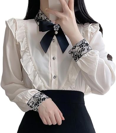 Victorian Blouse Womens Gothic Shirt Vintage Long Sleeve Lotus Ruffle Tops at Amazon Women’s Clothing store