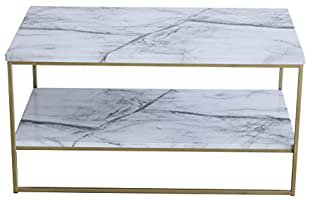 Amazon.com: Roomfitters White Marble Print Coffee Table with Gold Metal Legs, Living Room Tables: Kitchen & Dining