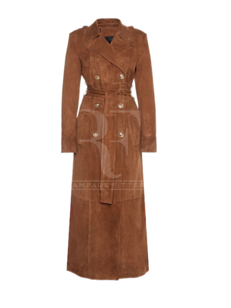 brown Suede Leather Long Coat