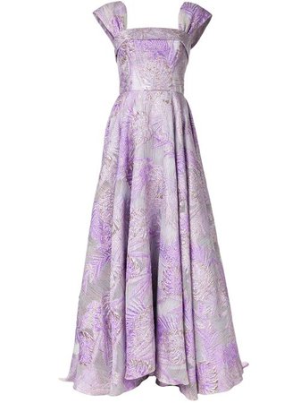 Shop purple Bambah square neck floral pattern gown with Express Delivery - Farfetch