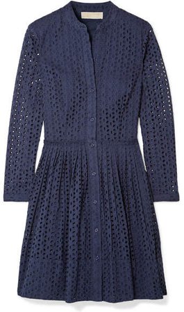 Broderie Anglaise Cotton Dress - Navy