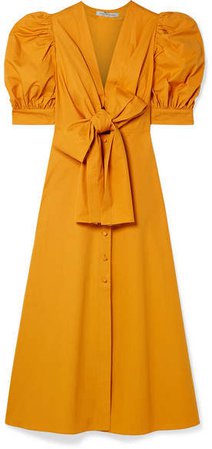 Silvia Tcherassi - Miosotis Bow-embellished Cotton-poplin Midi Dress - Saffron