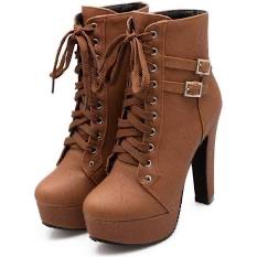 Brown Chunky Lace Up Boots