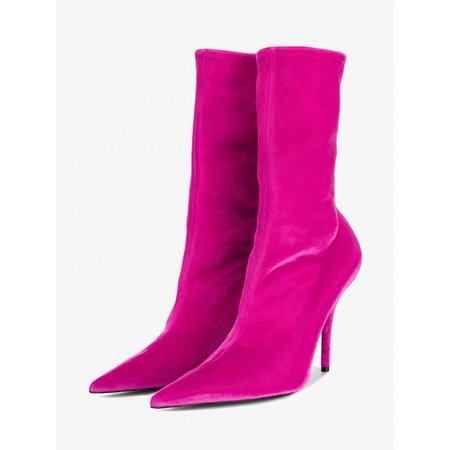 Hot Pink Stiletto Boots Sexy Pointy Toe Mid Calf Velvet Shoes for Music festival, Date, Anniversary, Honeymoon | FSJ