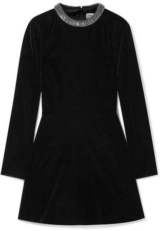 Cutout Embellished Velvet Mini Dress - Black