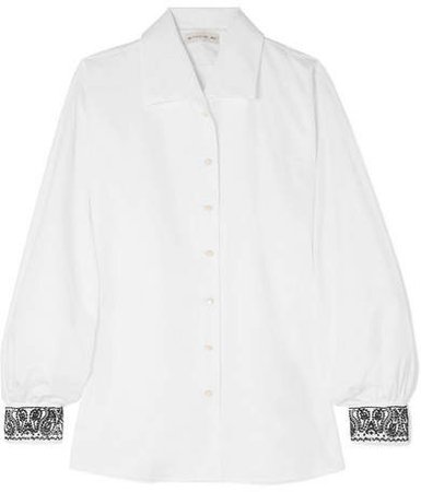 Embellished Embroidered Cotton-poplin Shirt - White