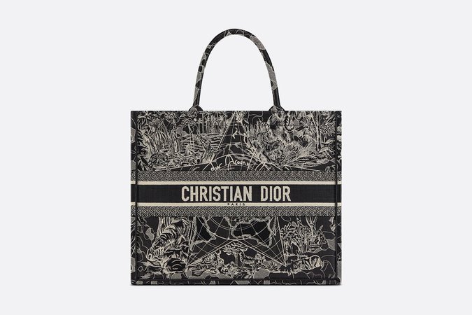 Dior Book Tote Black and White Dior Around the World Embroidery - Bags - Women's Fashion | DIOR