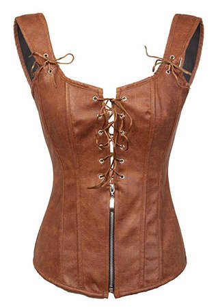 Bslingerie Womens Black Faux Leather Wetlook Bustier Corset (XXL, Brown) at Amazon Women’s Clothing store:
