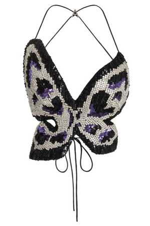 Area Butterfly Crystal-Embellished Pailette Top