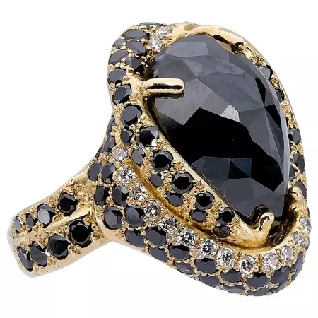 00 d'Avossa Ring with Central Pear Shape Black Diamond For Sale at 1stDibs