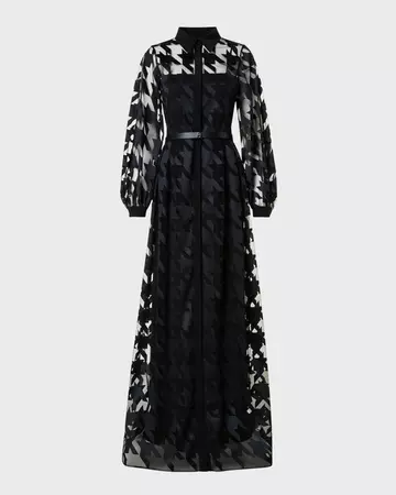 Akris Pied de Poule Embroidered Button-Front Gown | Neiman Marcus