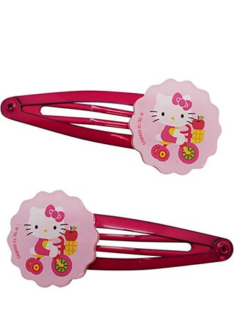 Amazon.com: 2 Pack Pink Hello Kitty on a Bike Hair Clips for Girls: Health & Personal Care