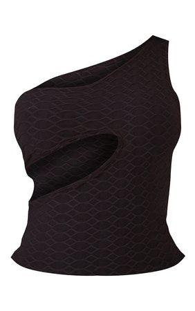 Black Textured Asymmetric Sleeveless Crop Top | PrettyLittleThing USA