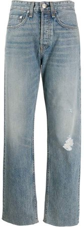 distressed straight-leg jeans
