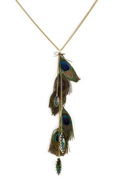 Betsey Johnson 'Asian Jungle' Peacock Feather Y-Necklace - Nordstrom