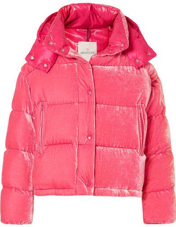 Quilted Velvet Down Jacket - Pink