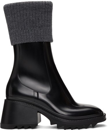 Chloé: Black & Grey Betty Rain Boots | SSENSE
