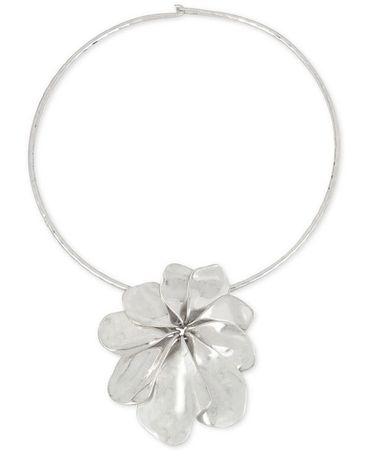 Robert Lee Morris Soho Silver-Tone Sculptural Flower Pendant Collar Necklace - Macy's