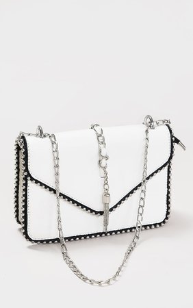 White Pu Chain And Tassel Trim Cross Body Bag | PrettyLittleThing USA