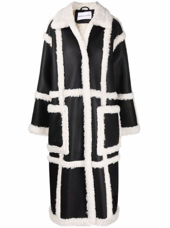 STAND STUDIO panelled faux shearling-trim coat