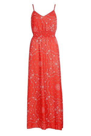 Paisley Scarf Print Shirred Maxi Dress | boohoo red