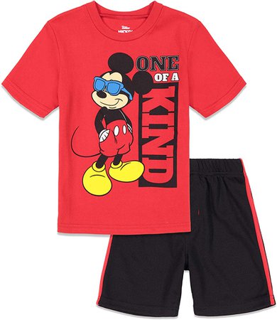 Amazon.com: Disney Mickey Mouse Little Boys Short Sleeve T-Shirt and Mesh Shorts Set Red 6: Clothing