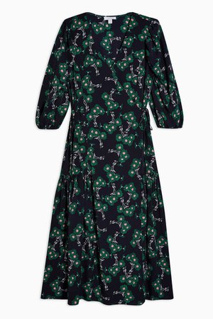 Green Daisy Tie Wrap Midi Dress | Topshop