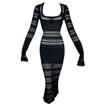 1990's Azzedine Alaia Sheer Black Knit Wiggle Bodycon Dress For Sale at 1stdibs