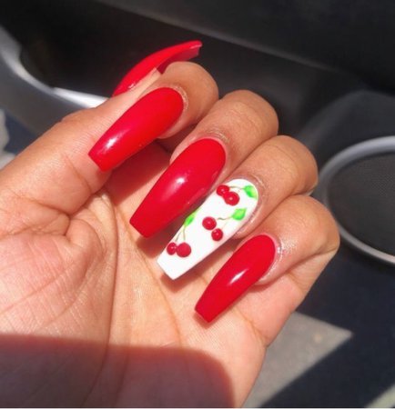 red cherry acrylic nails