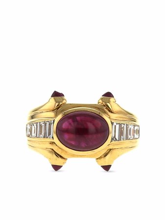 Bvlgari Pre-Owned 1980 18kt Yellow Gold Diamond And Ruby Ring - Farfetch